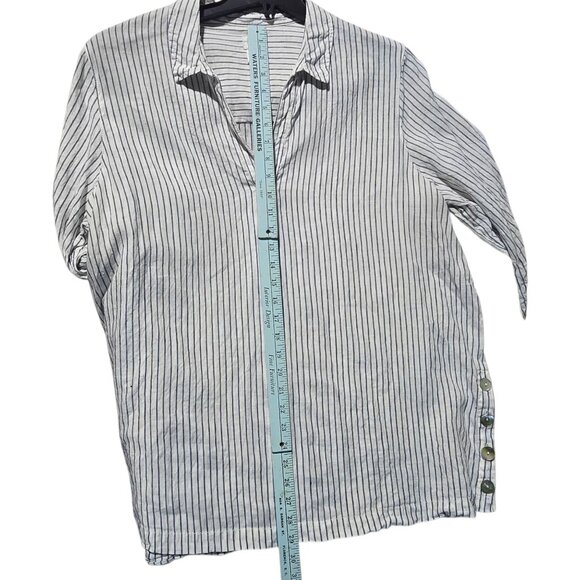 Sigrid Olsen Womens Sz 1X Striped Button Detail 3/4 Sleeve Tunic Top 100% Linen - Picture 10 of 15